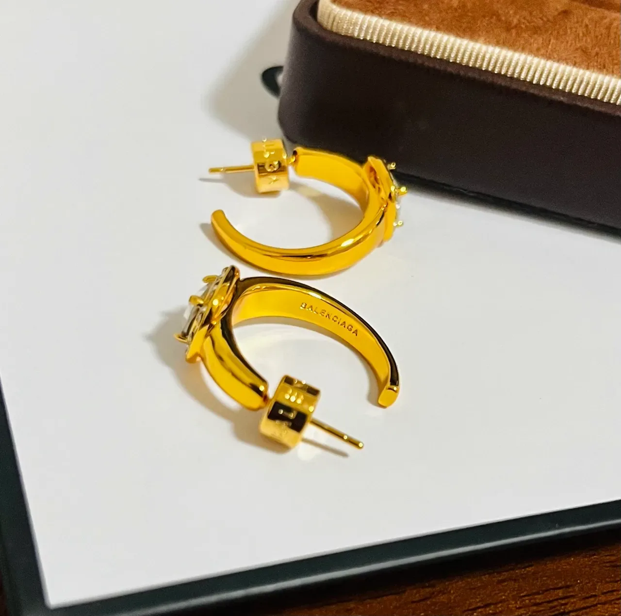 Gold-Tone Stone-Accented Hoop Earrings 5