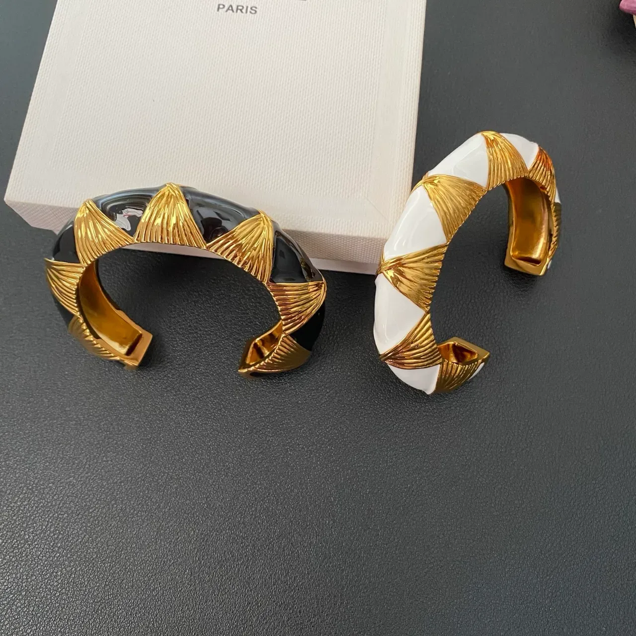 Gold-Tone Sunburst Motif Stone Inlay C-Shaped Cuff Bracelets 8