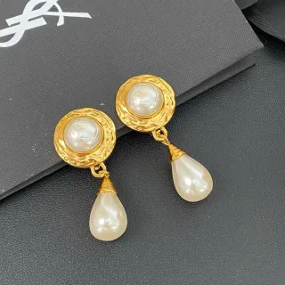 Gold-Tone Textured Disc and Teardrop Pearl Dangling Earrings