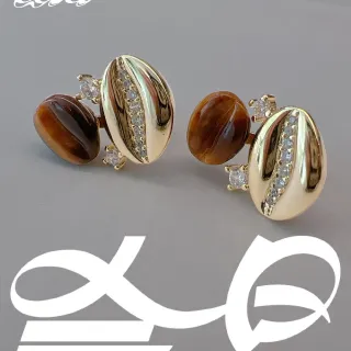 Gold-Tone Tiger's Eye and Pavé Stud Earrings