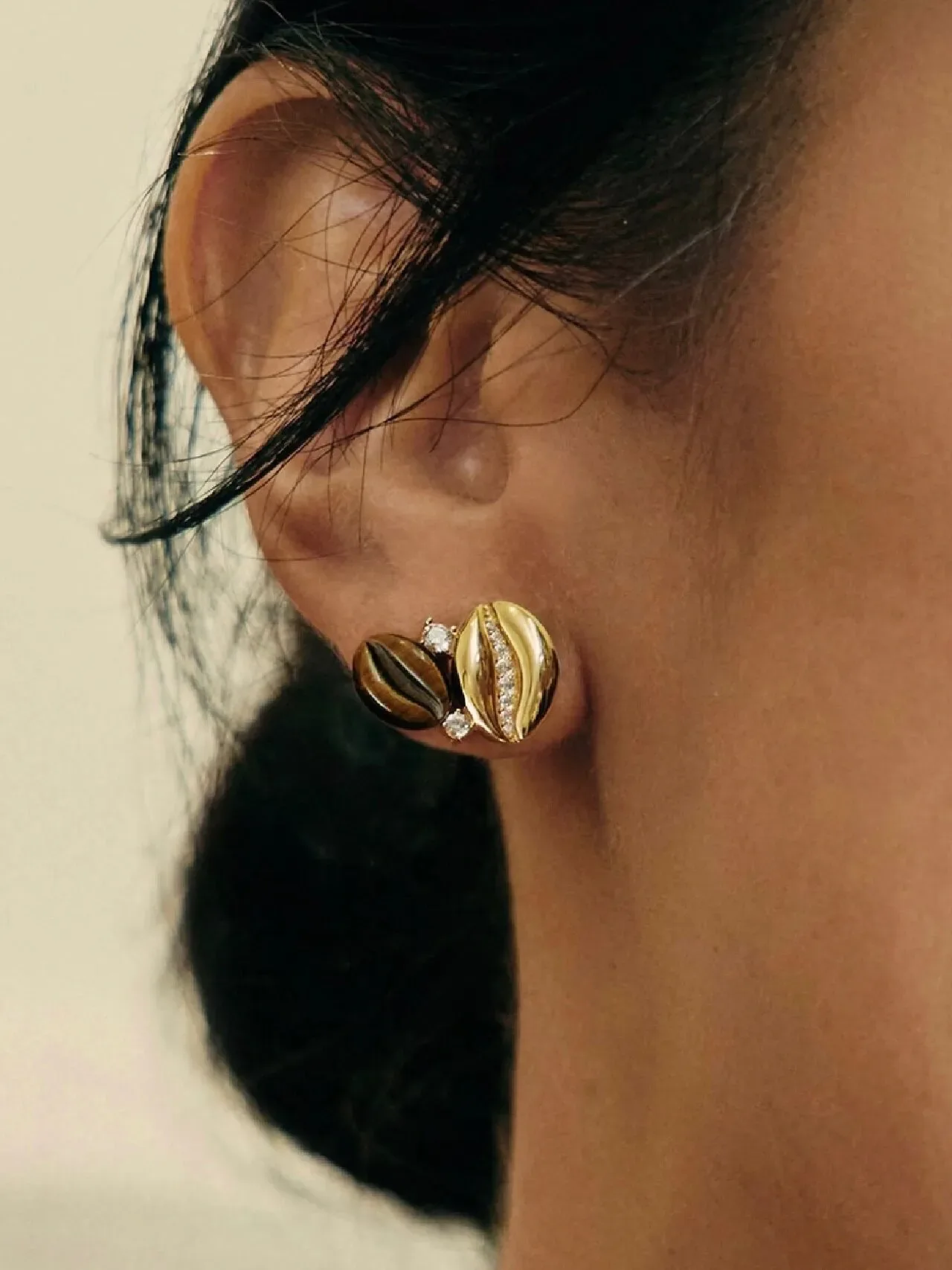 Gold-Tone Tiger's Eye and Pavé Stud Earrings 4
