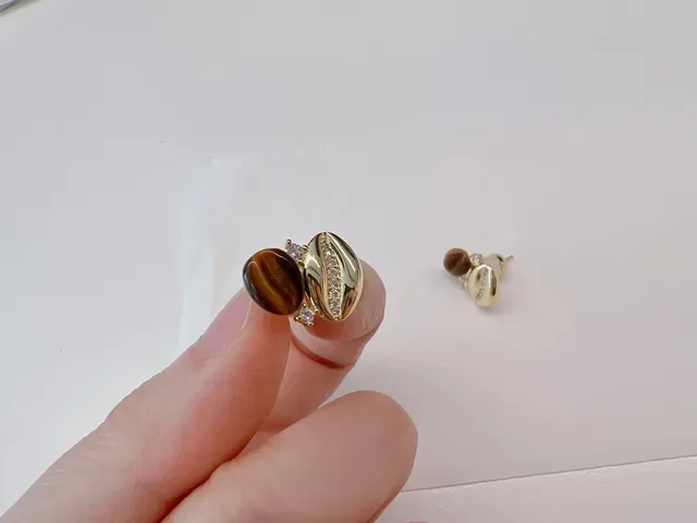 Gold-Tone Tiger's Eye and Pavé Stud Earrings 9