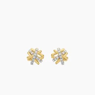 Gold-Tone Twisted Cross Pavé Stud Earrings