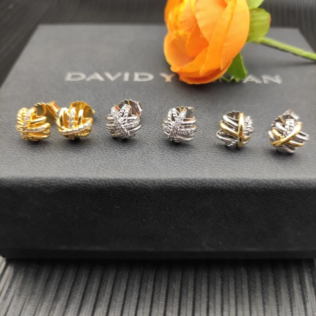 Gold-Tone Twisted Cross Pavé Stud Earrings 3