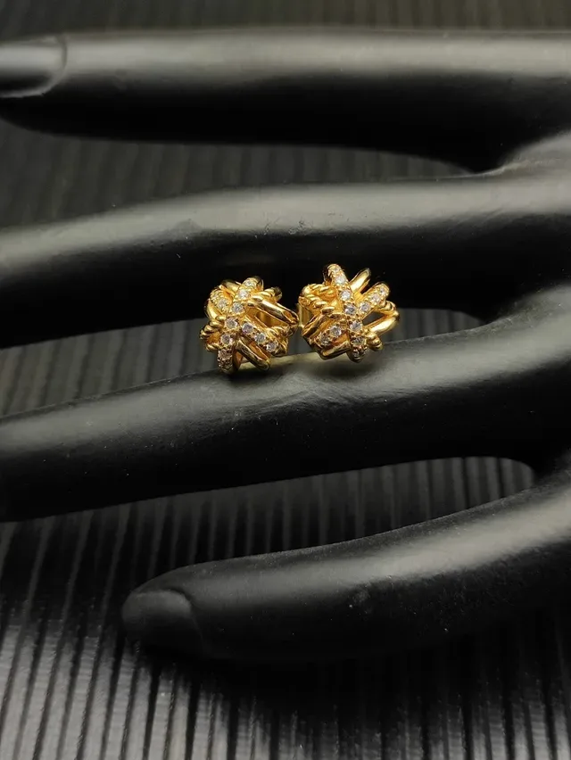 Gold-Tone Twisted Cross Pavé Stud Earrings 7