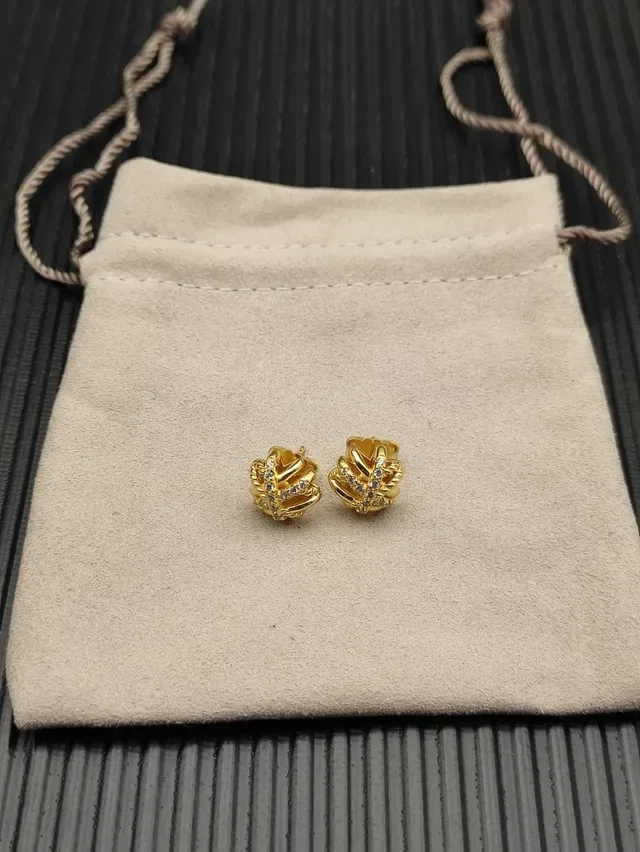 Gold-Tone Twisted Cross Pavé Stud Earrings 8