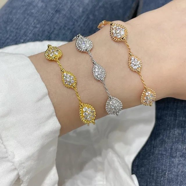 Gold-Tone Twisted Rope Chain Diamond-Paved Motif Bracelet 8