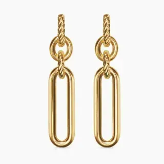 Gold-Tone Twisted Rope Link Dangling Oval Hoop Earrings