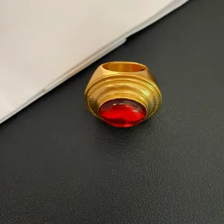 Gold-Toned Cabochon Red Stone Ring