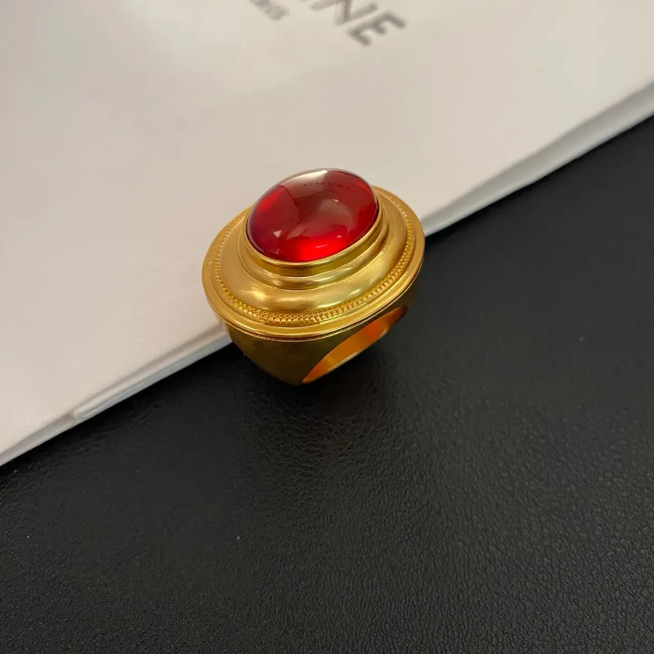 Gold-Toned Cabochon Red Stone Ring 3