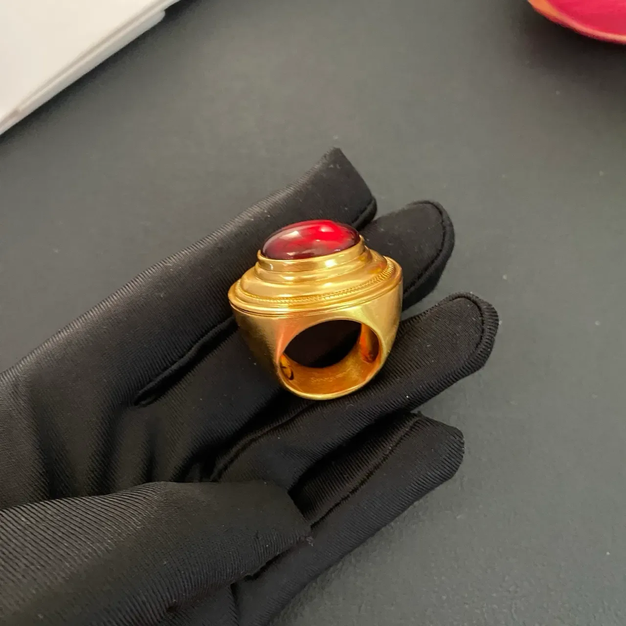 Gold-Toned Cabochon Red Stone Ring 5