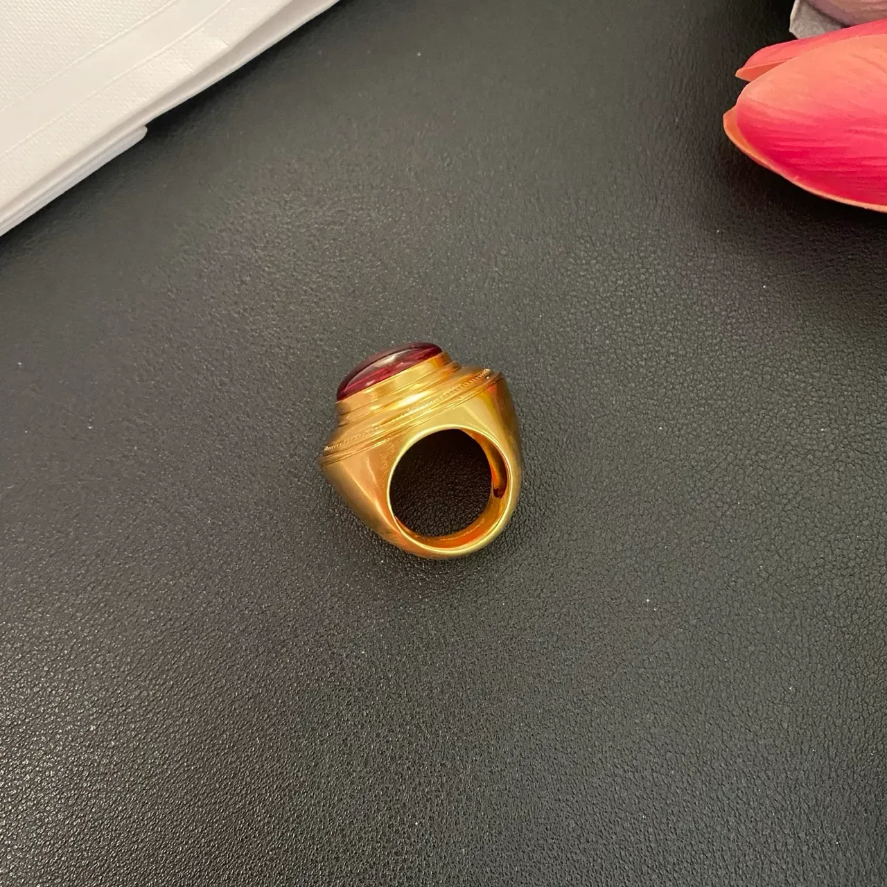 Gold-Toned Cabochon Red Stone Ring 7