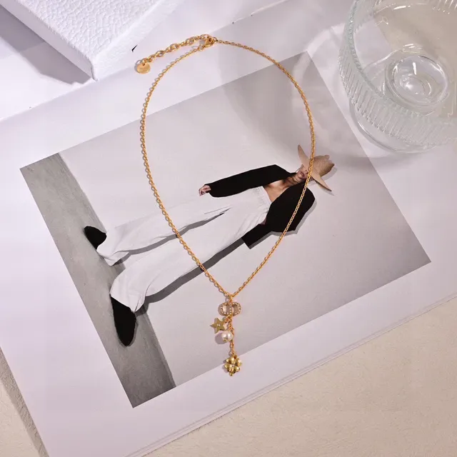 Gold White Chain Multi-Charm Pendant Necklace 3