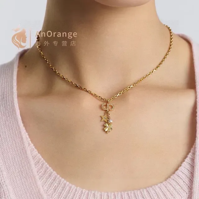Gold White Chain Multi-Charm Pendant Necklace 4
