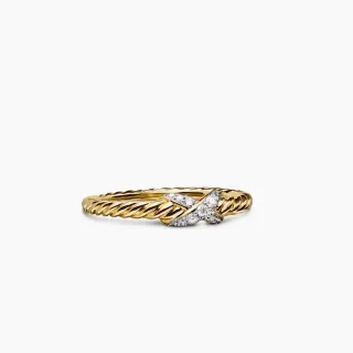 Gold White Twisted Rope Band Pavé-Set Diamonds Ring