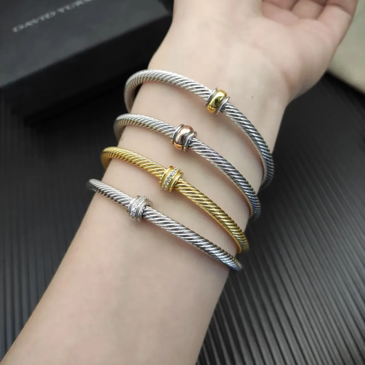 Gold White Twisted Rope Cuff-Style Bracelet 2