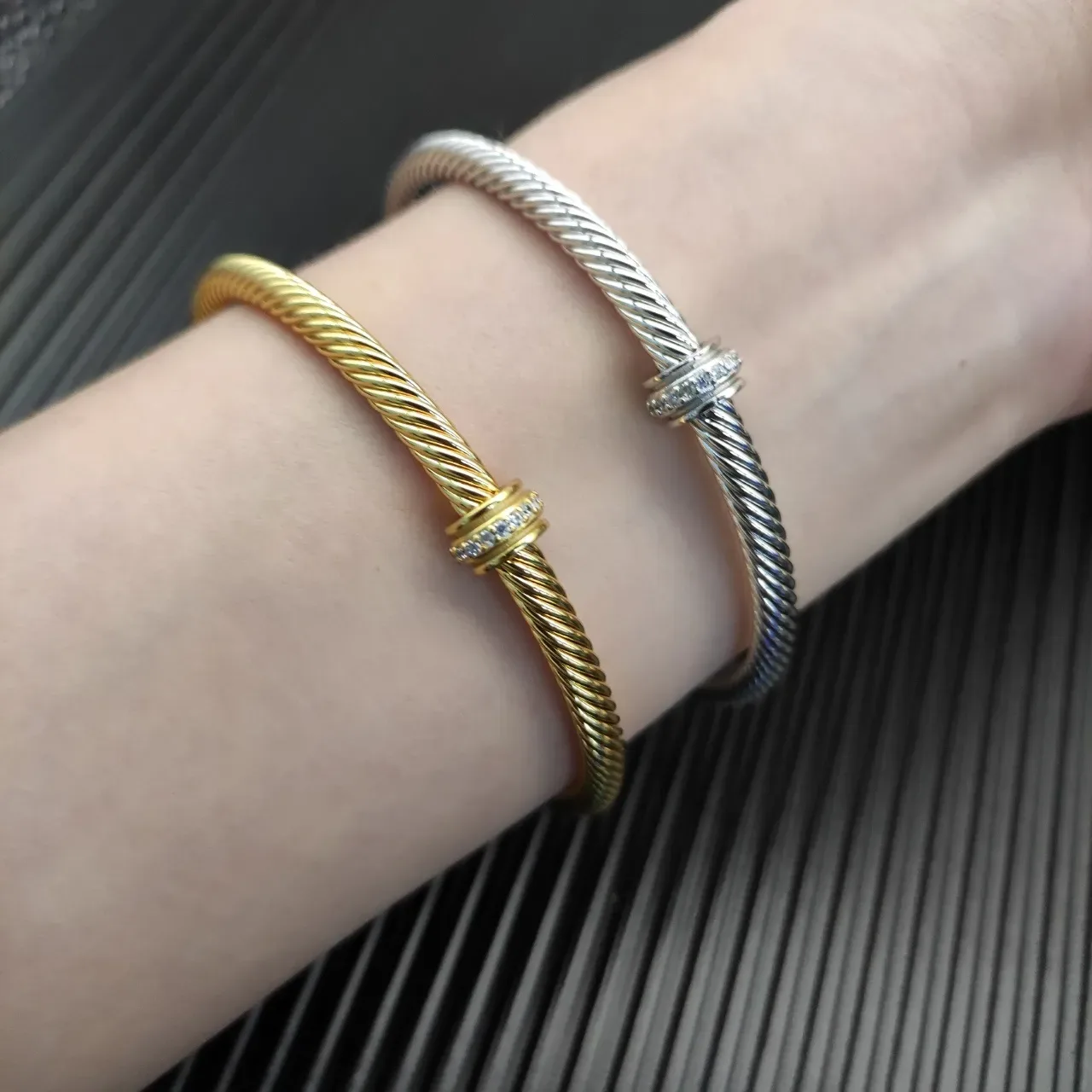 Gold White Twisted Rope Cuff-Style Bracelet 3