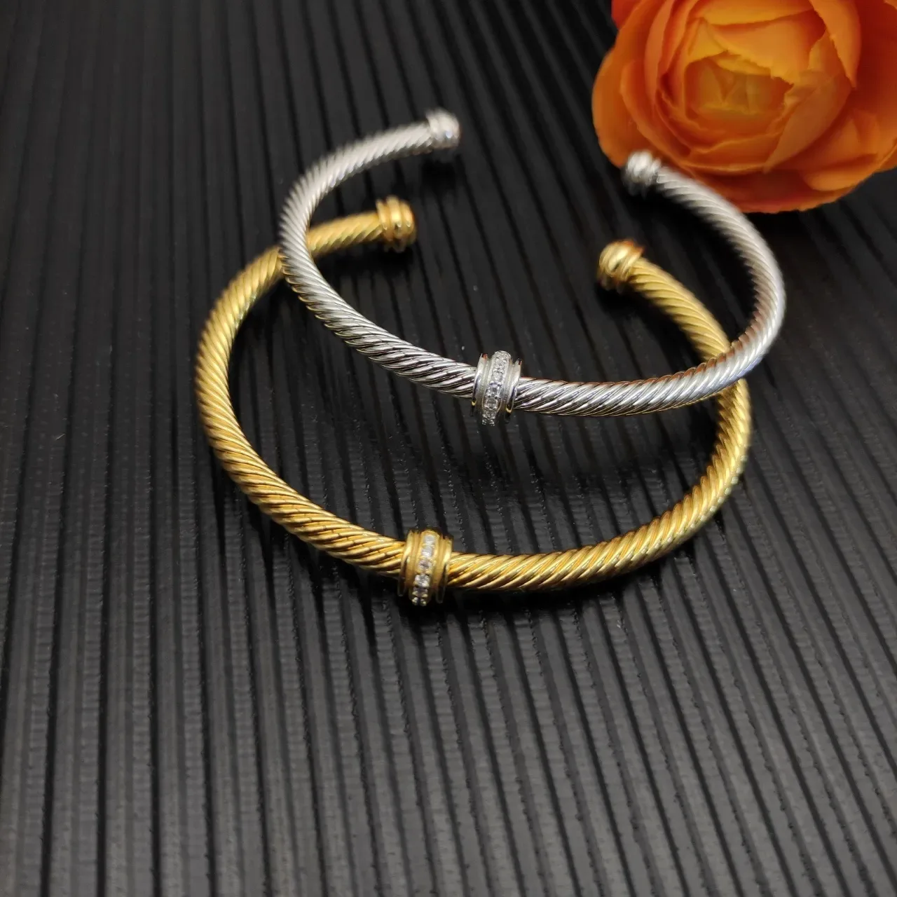 Gold White Twisted Rope Cuff-Style Bracelet 4