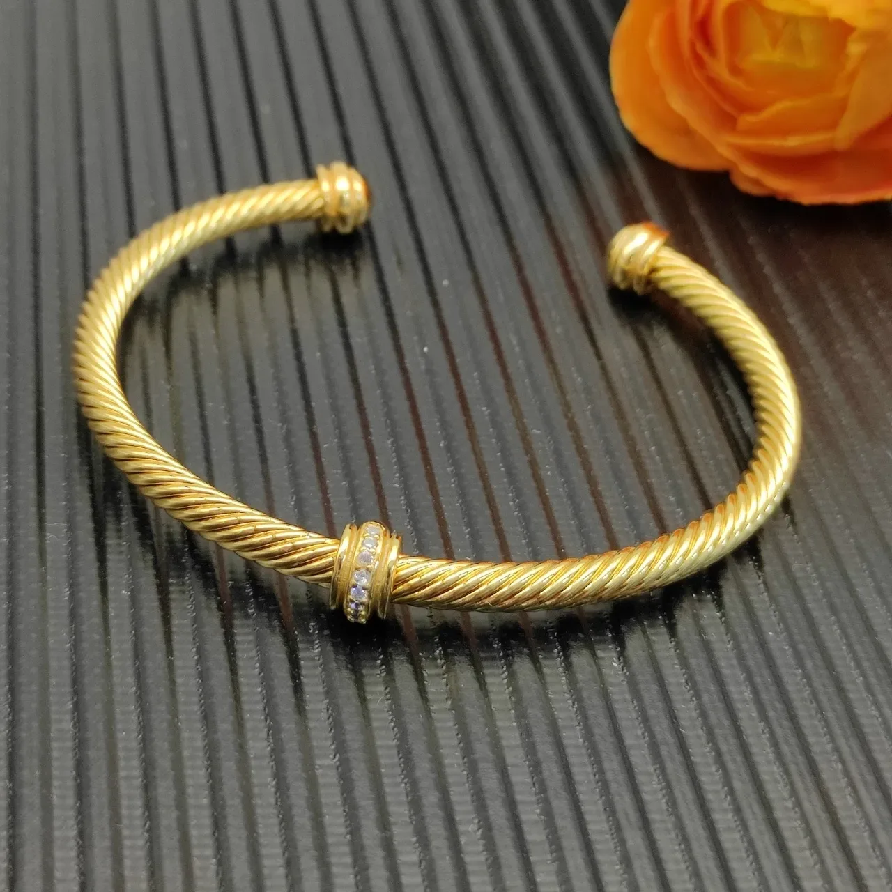 Gold White Twisted Rope Cuff-Style Bracelet 5