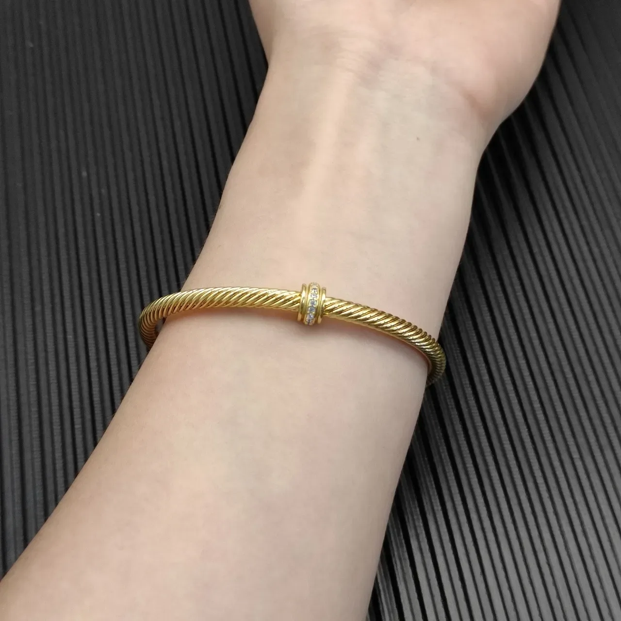 Gold White Twisted Rope Cuff-Style Bracelet 7