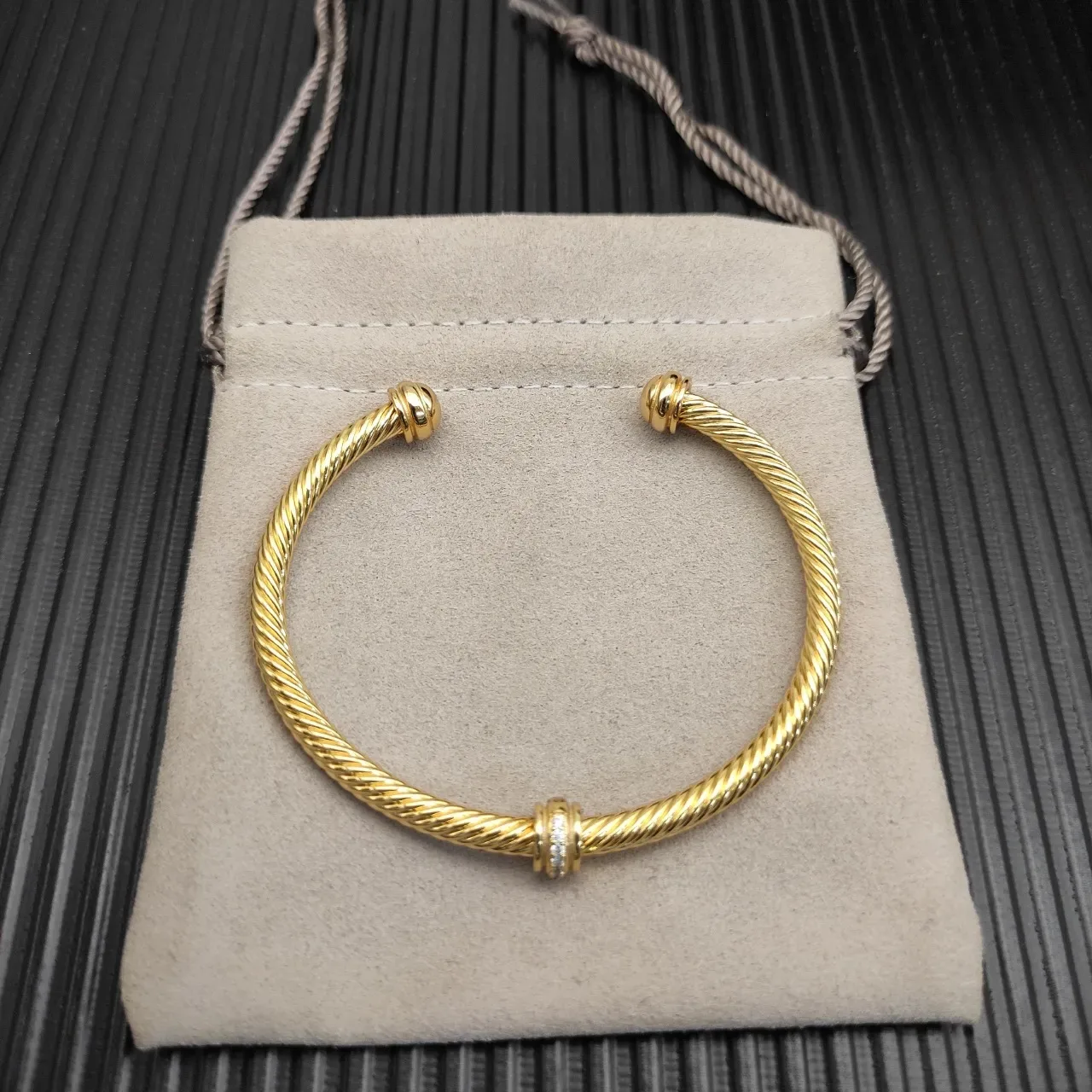 Gold White Twisted Rope Cuff-Style Bracelet 8