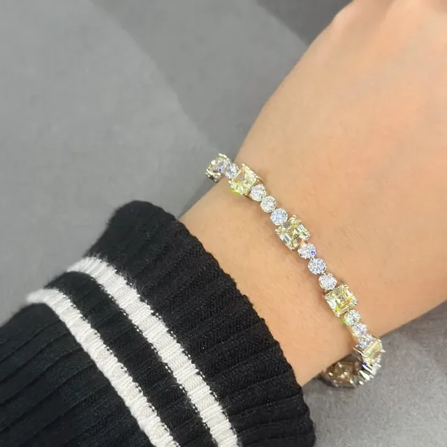 Graff Silver Yellow Tennis-Style Alternating Square And Round Stones Bracelet 4