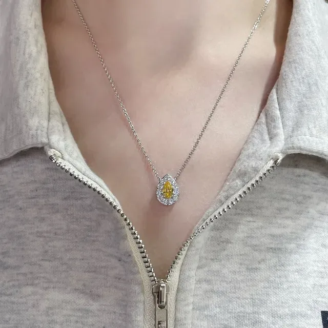 GRAFF Collier avec pendentif larme halo argent jaune pierre centrale taille poire 9