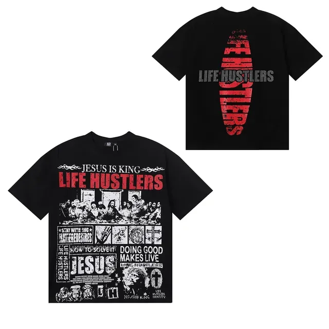 Graphic Print Collage-Style Religious Theme T-Shirt 2
