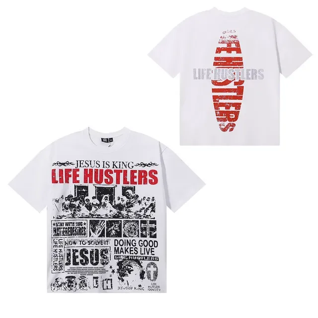 Graphic Print Collage-Style Religious Theme T-Shirt 3