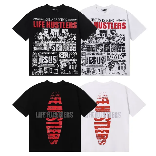 Graphic Print Collage-Style Religious Theme T-Shirt 8