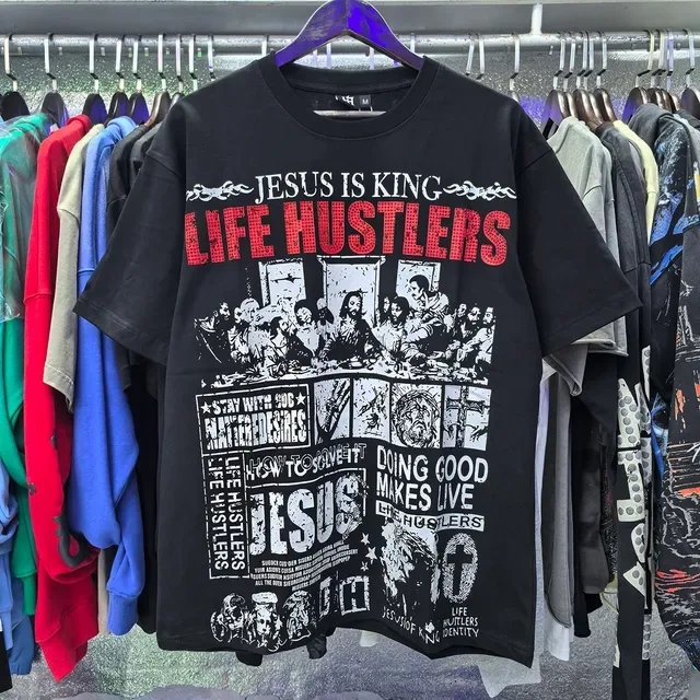 Graphic Print Collage-Style Religious Theme T-Shirt 12