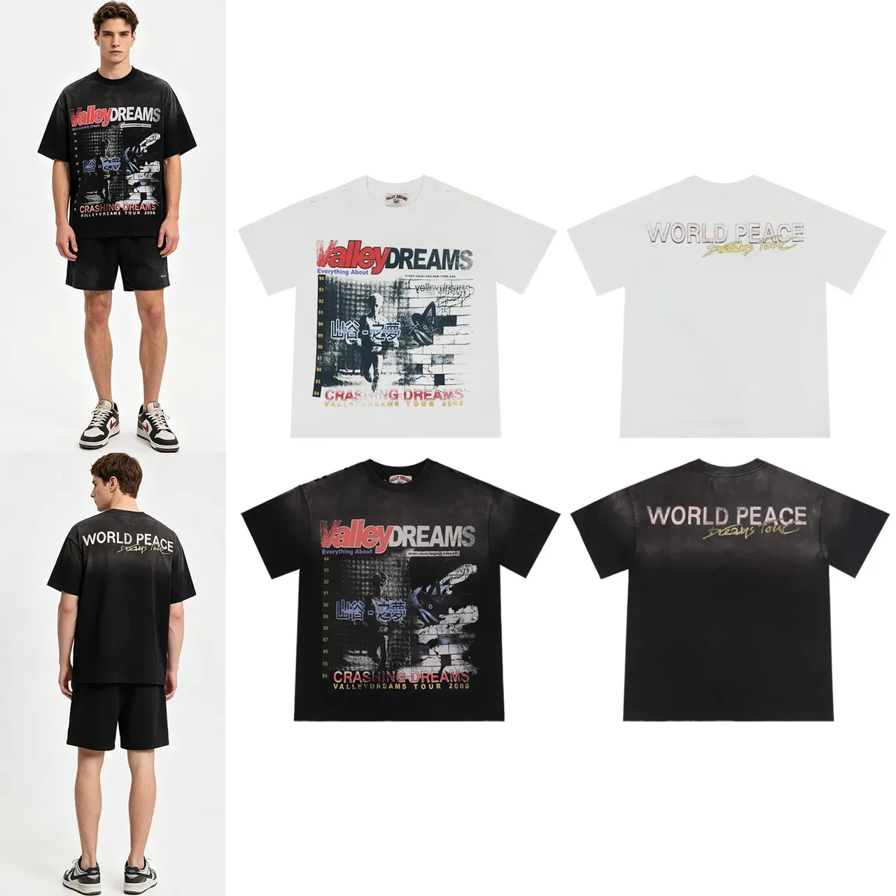 Graphic Print Distressed Wash Tour-Themed T-Shirt 3