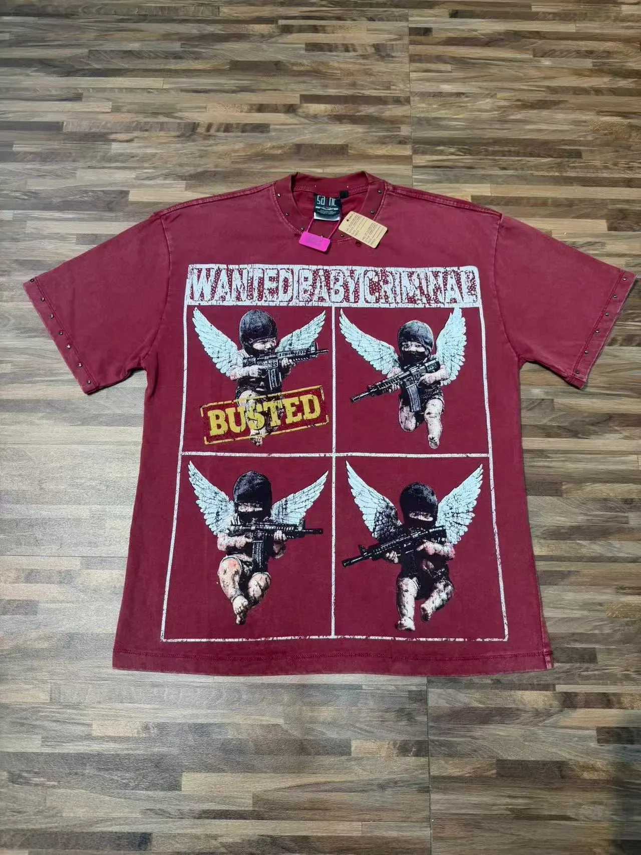 Graphic Print Studded Shoulder Oversized T-Shirt 6