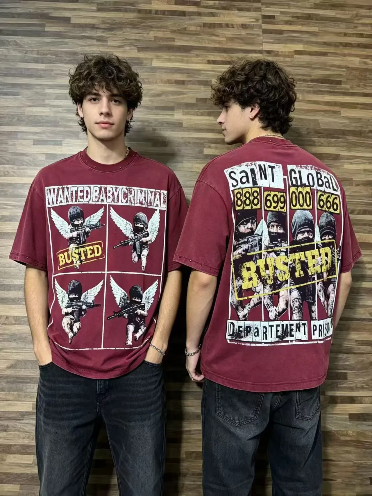 Graphic Print Studded Shoulder Oversized T-Shirt 8