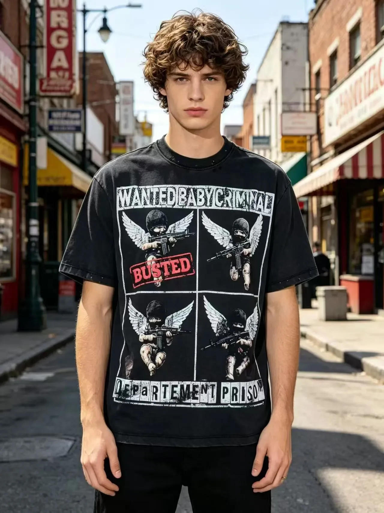 Graphic Print Studded Shoulder Oversized T-Shirt 9
