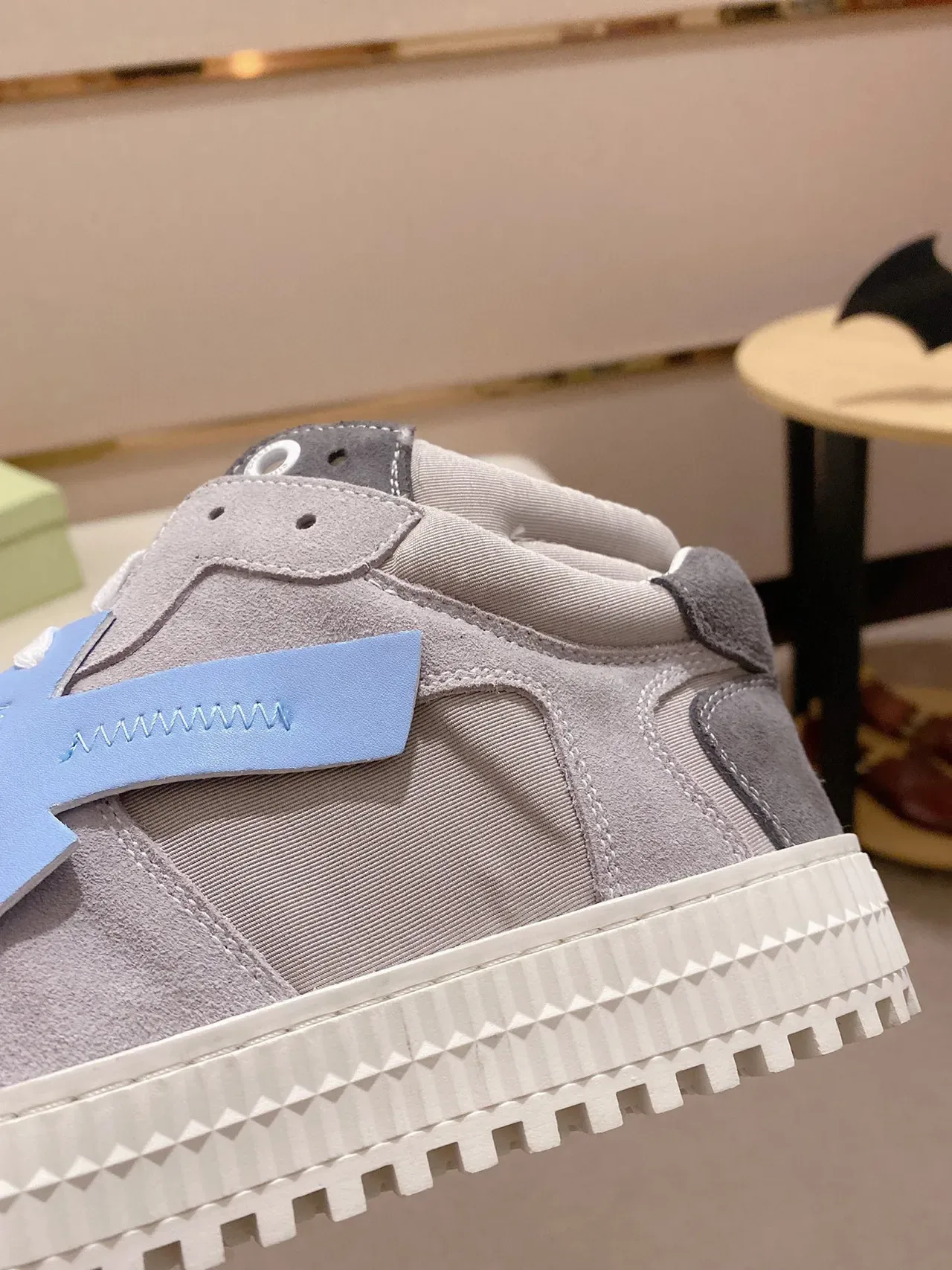 Gray and Blue High-Top Mixed-Material Sneaker 2