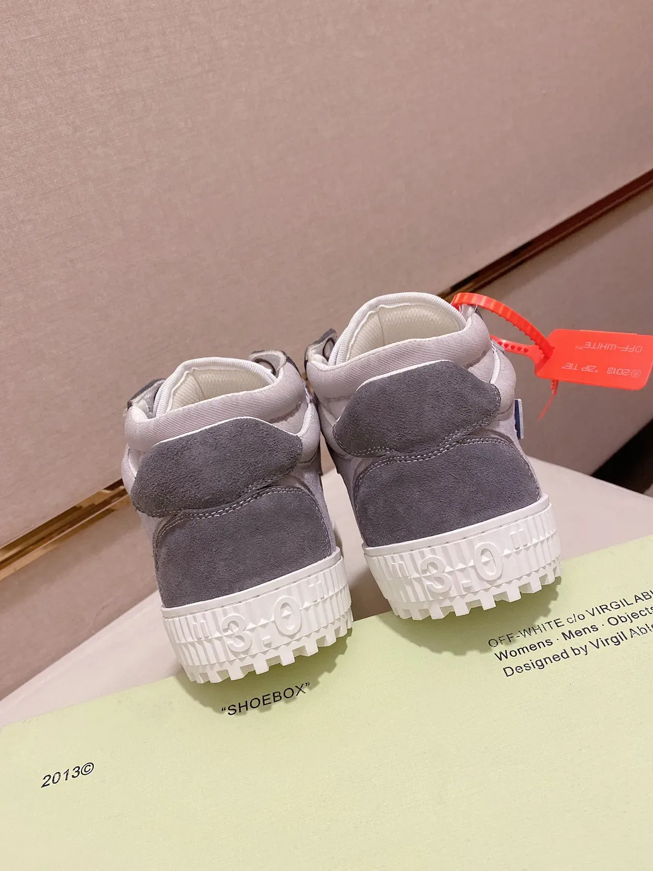Gray and Blue High-Top Mixed-Material Sneaker 4
