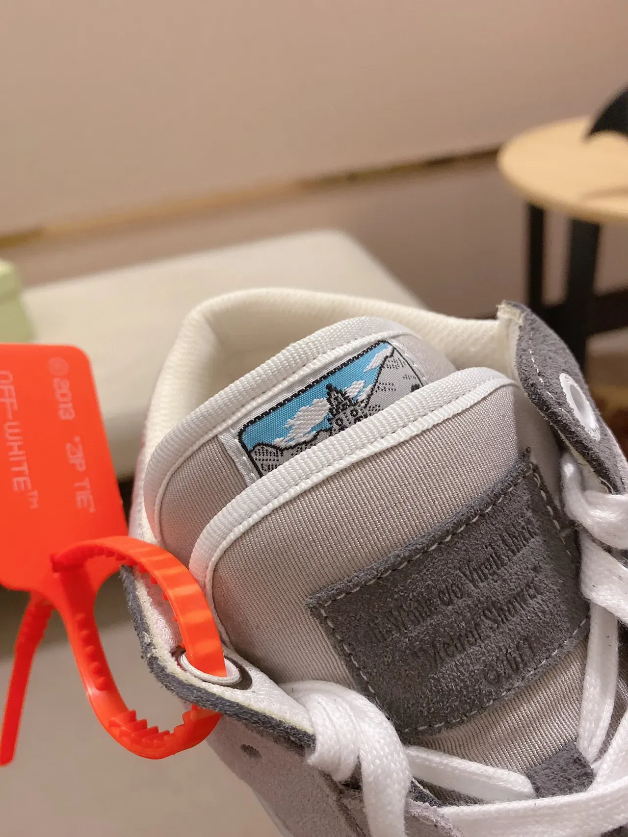 Gray and Blue High-Top Mixed-Material Sneaker 5