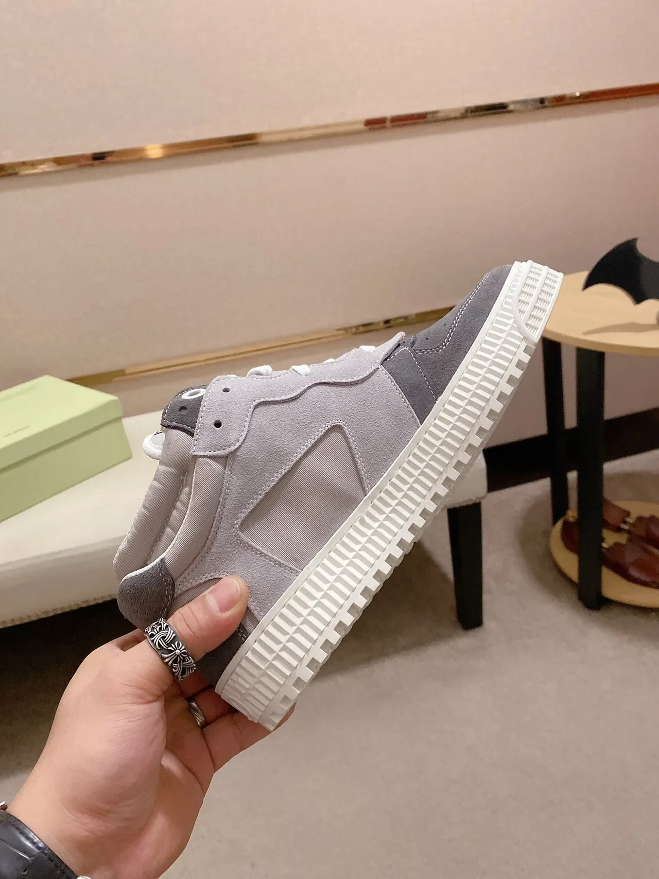 Gray and Blue High-Top Mixed-Material Sneaker 6