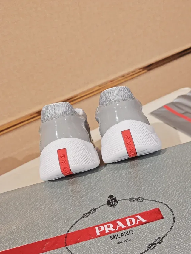 Gray and White Mixed-Material Glossy Toe Cap Lifestyle Sneaker 3