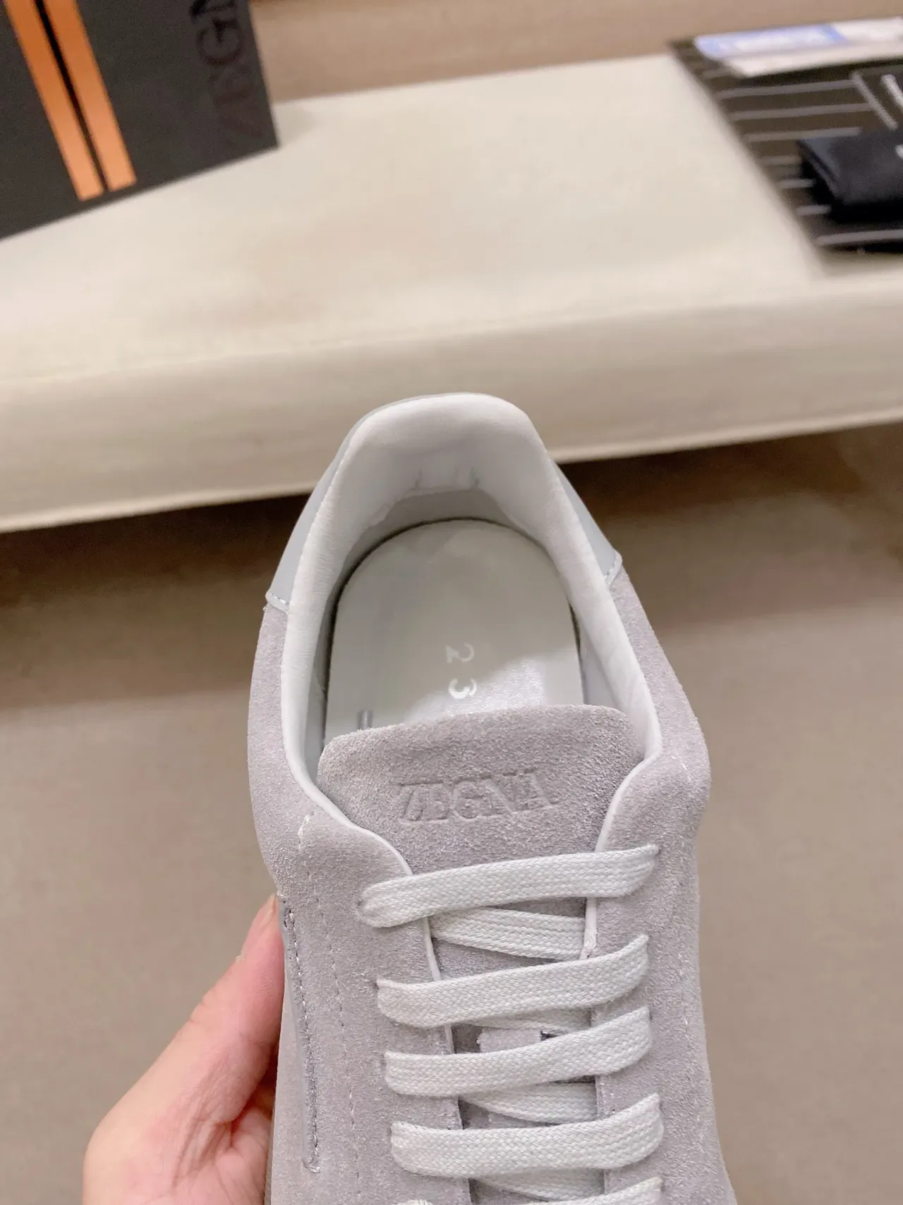 Gray Beige Suede Upper Gum Rubber Sole Sneakers 3