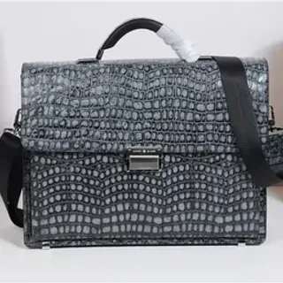 Gray Black Crocodile-Embossed Leather Structured Rectangular Silhouette Handbag