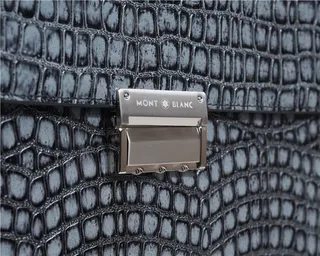 Gray Black Crocodile-Embossed Leather Structured Rectangular Silhouette Handbag 4