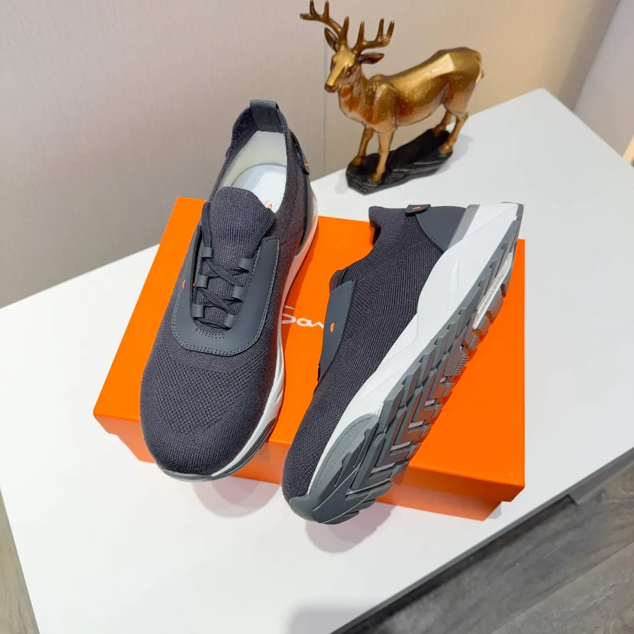 Gray Black Knit Upper Faux-Lace Detail Sneakers 2