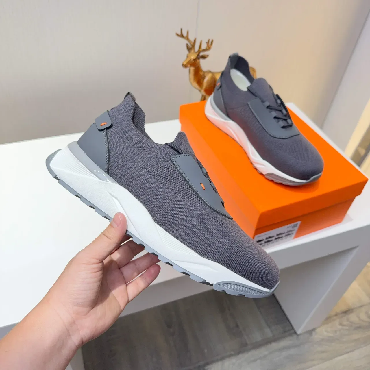 Gray Black Knit Upper Faux-Lace Detail Sneakers 4