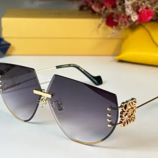 Gray Gold Rimless Geometric Cutout Gradient Lenses Sunglasses