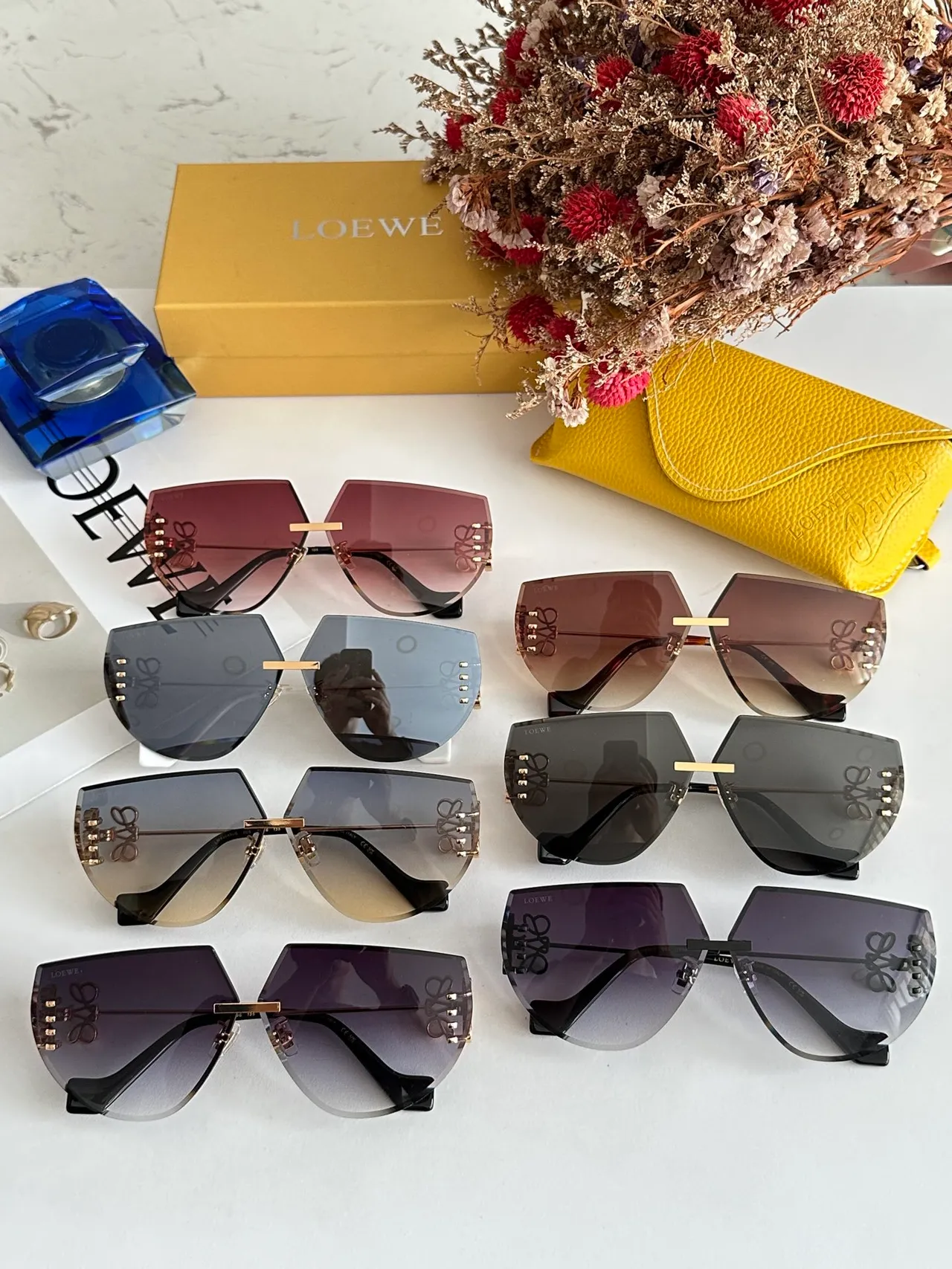 Gray Gold Rimless Geometric Cutout Gradient Lenses Sunglasses 2