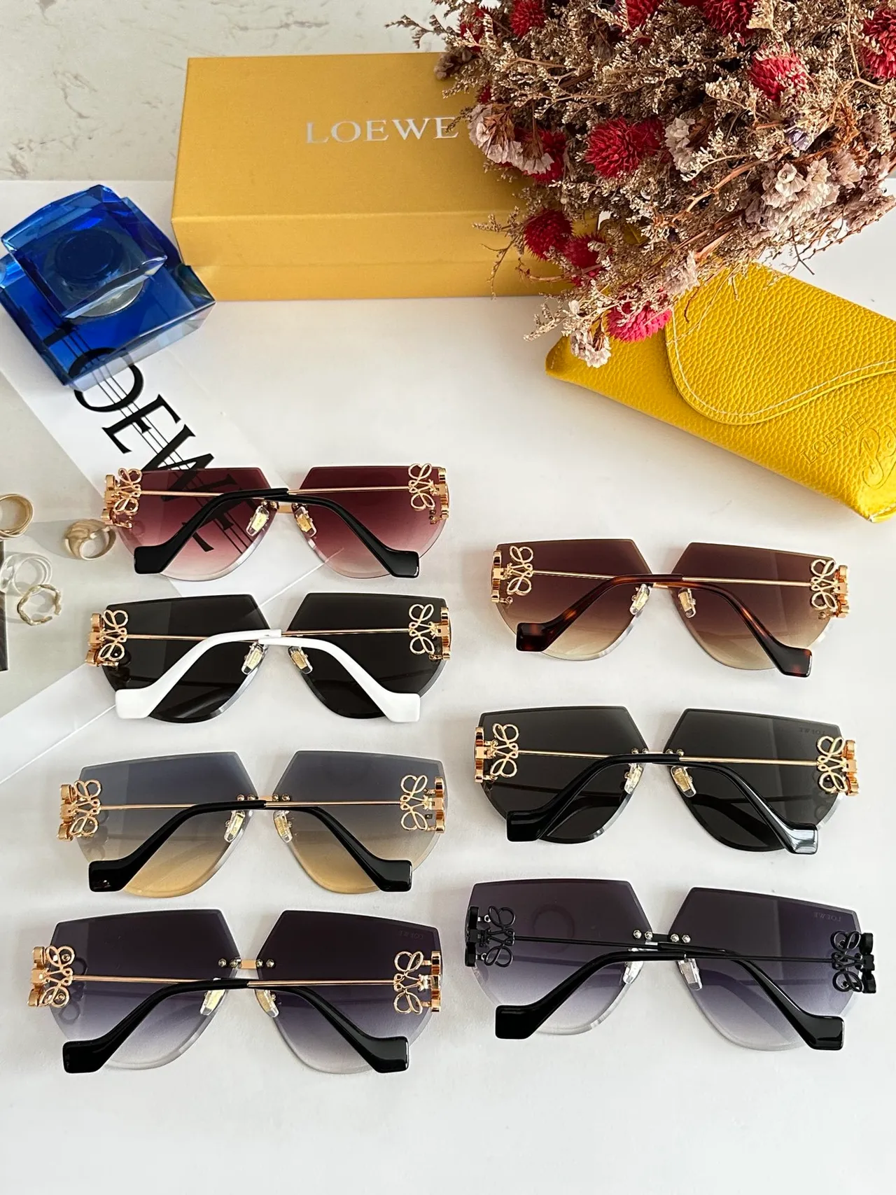 Gray Gold Rimless Geometric Cutout Gradient Lenses Sunglasses 3