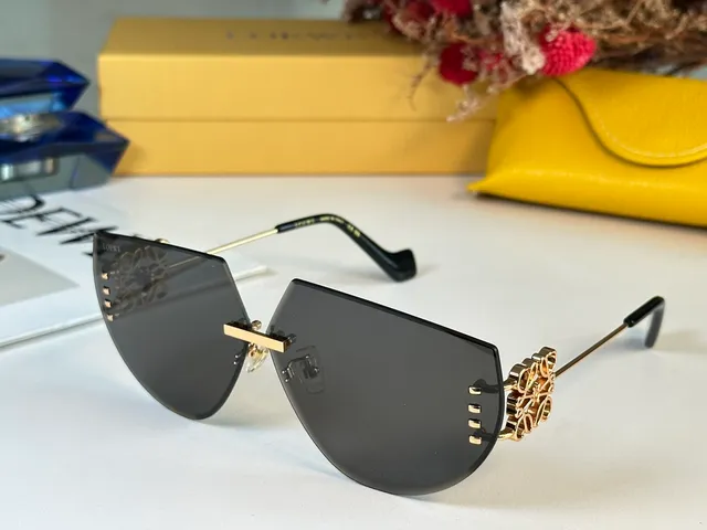 Gray Gold Rimless Geometric Cutout Gradient Lenses Sunglasses 4