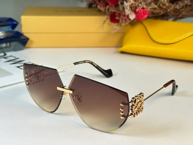 Gray Gold Rimless Geometric Cutout Gradient Lenses Sunglasses 5
